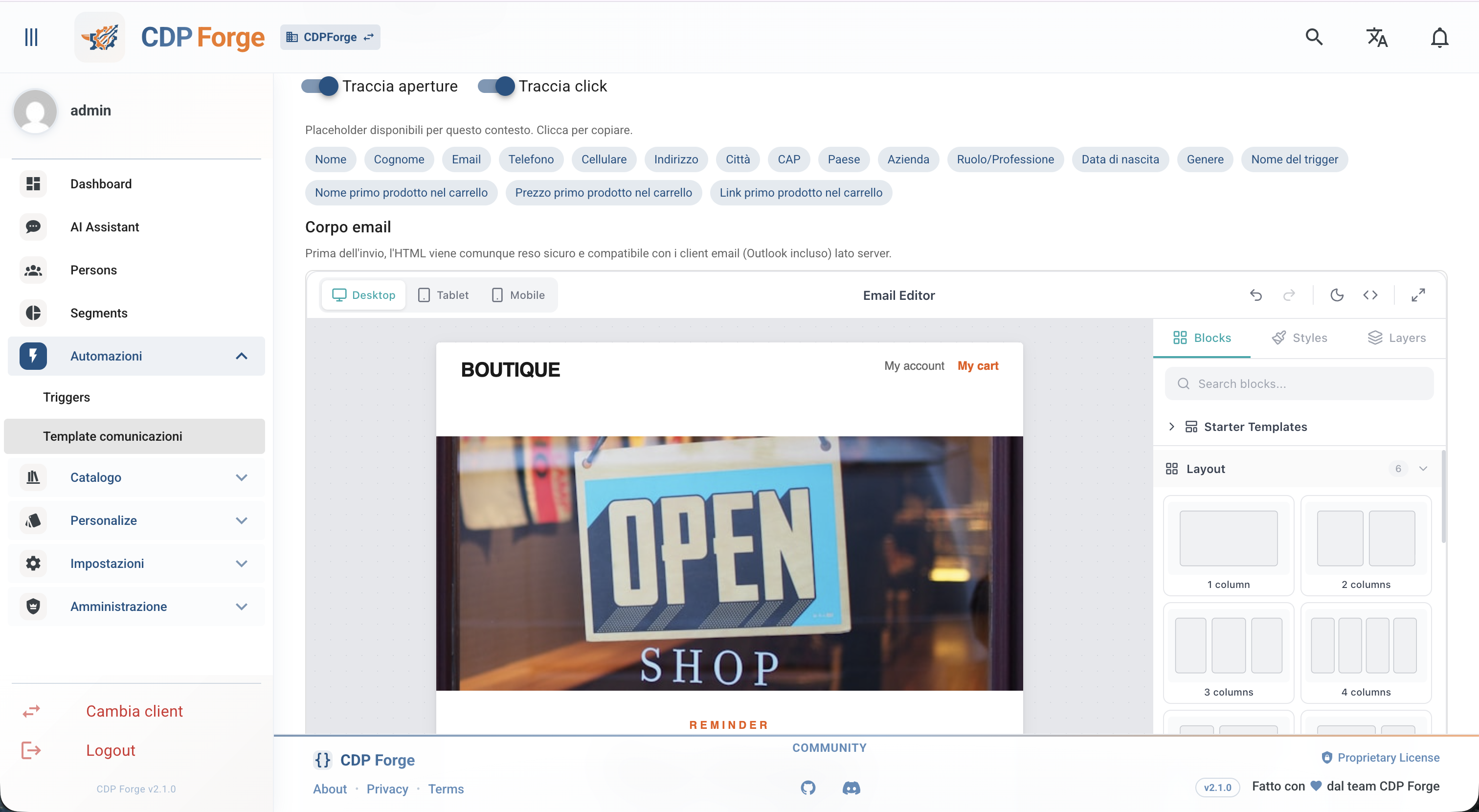 CDPForge email template builder